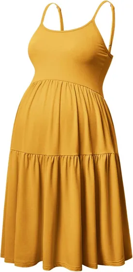 GINKANA Women's Sleeveless Maternity Dress Adjustable Strappy Summer Casual Swing Dress for Daily Wearing Or Baby Shower