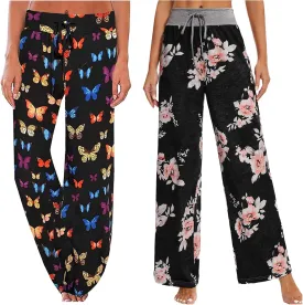 iniber Women's Comfy Pajama Pants Long Casual Drawstring Palazzo Lounge Pants Soft Wide Leg Bottoms