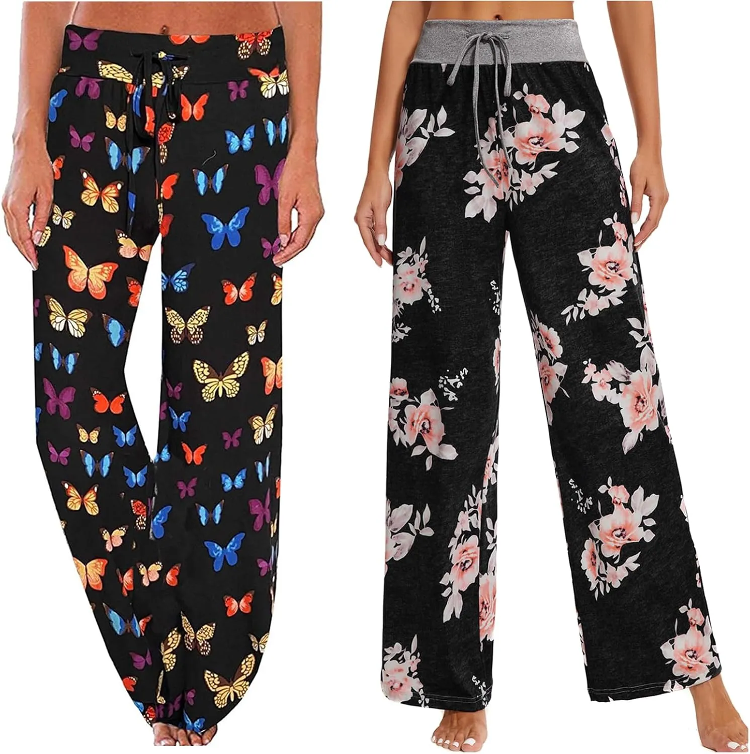 iniber Women's Comfy Pajama Pants Long Casual Drawstring Palazzo Lounge Pants Soft Wide Leg Bottoms