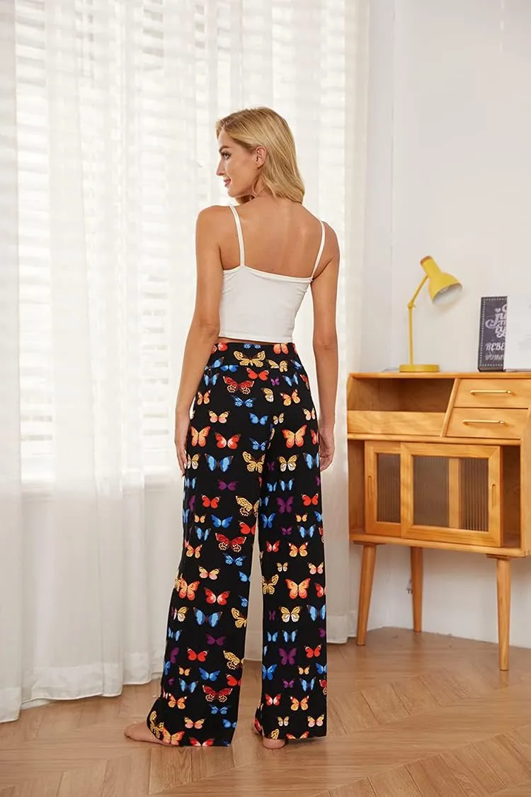 iniber Women's Comfy Pajama Pants Long Casual Drawstring Palazzo Lounge Pants Soft Wide Leg Bottoms