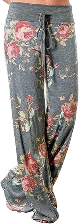 iniber Women's Comfy Pajama Pants Long Casual Drawstring Palazzo Lounge Pants Soft Wide Leg Bottoms