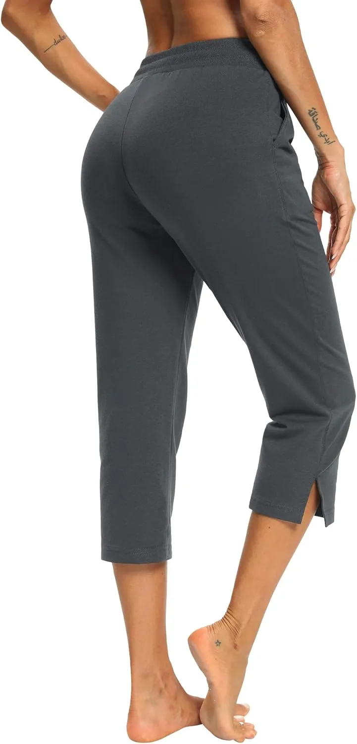 LEXISLOVE Capris for Women Casual Summer Wide Leg Crop Pants Loose Comfy Drawstring Yoga Jogger Capri Pants with Pockets