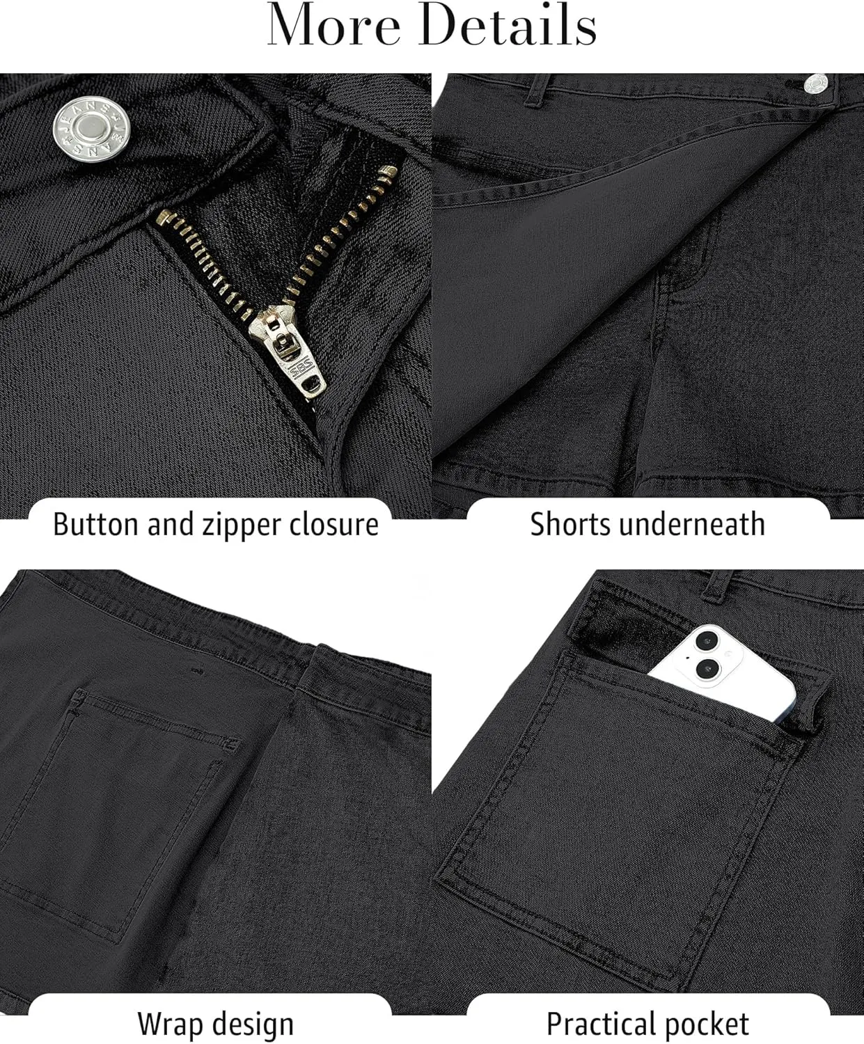 luvamia Denim Skorts for Woman Cargo Faux Wrap Jean Skort Skirts Stretchy High Waisted Skirt Shorts Country Concert Wear