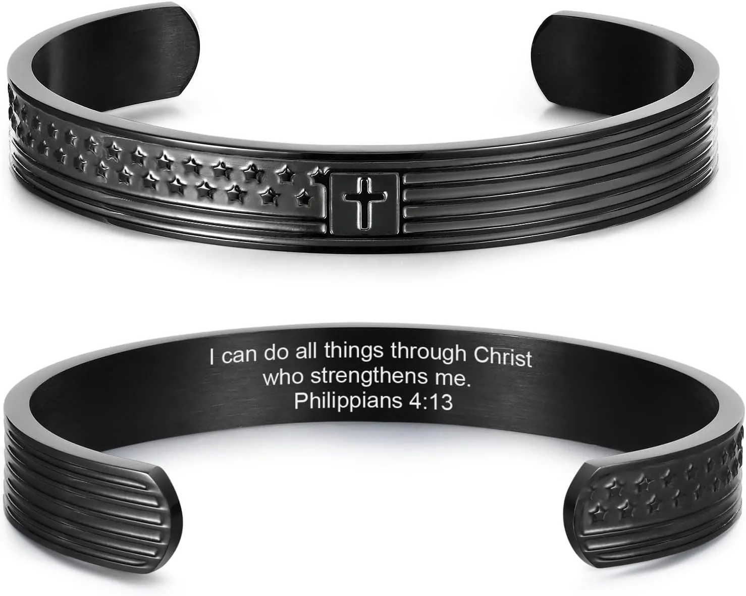 MEALGUET Cross Cuff Bangle Bracelets for Men : Engraved Inspirational Bible Verse American Flag Cross Bracelet Men's Faith Christian Jewelry Gifts for Men Son Dad Brother Husband Daily Prayer