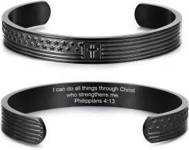 MEALGUET Cross Cuff Bangle Bracelets for Men : Engraved Inspirational Bible Verse American Flag Cross Bracelet Men's Faith Christian Jewelry Gifts for Men Son Dad Brother Husband Daily Prayer