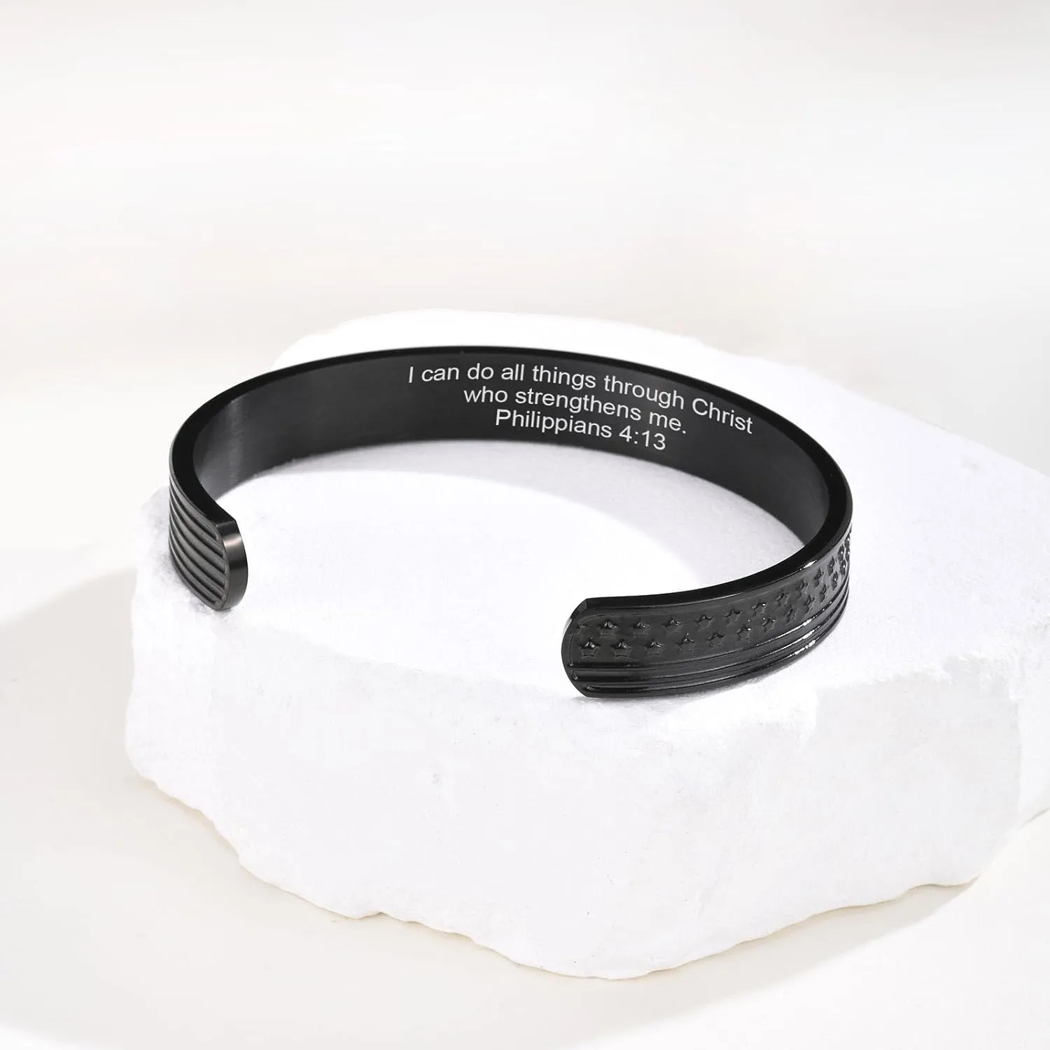 MEALGUET Cross Cuff Bangle Bracelets for Men : Engraved Inspirational Bible Verse American Flag Cross Bracelet Men's Faith Christian Jewelry Gifts for Men Son Dad Brother Husband Daily Prayer