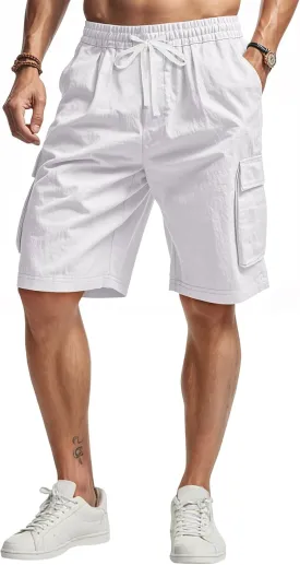 Men's Beach Cargo Shorts Waist with Drawstring Light Weight Multi-Pocket for Summer Outdoor Wear Athletic Short Pant