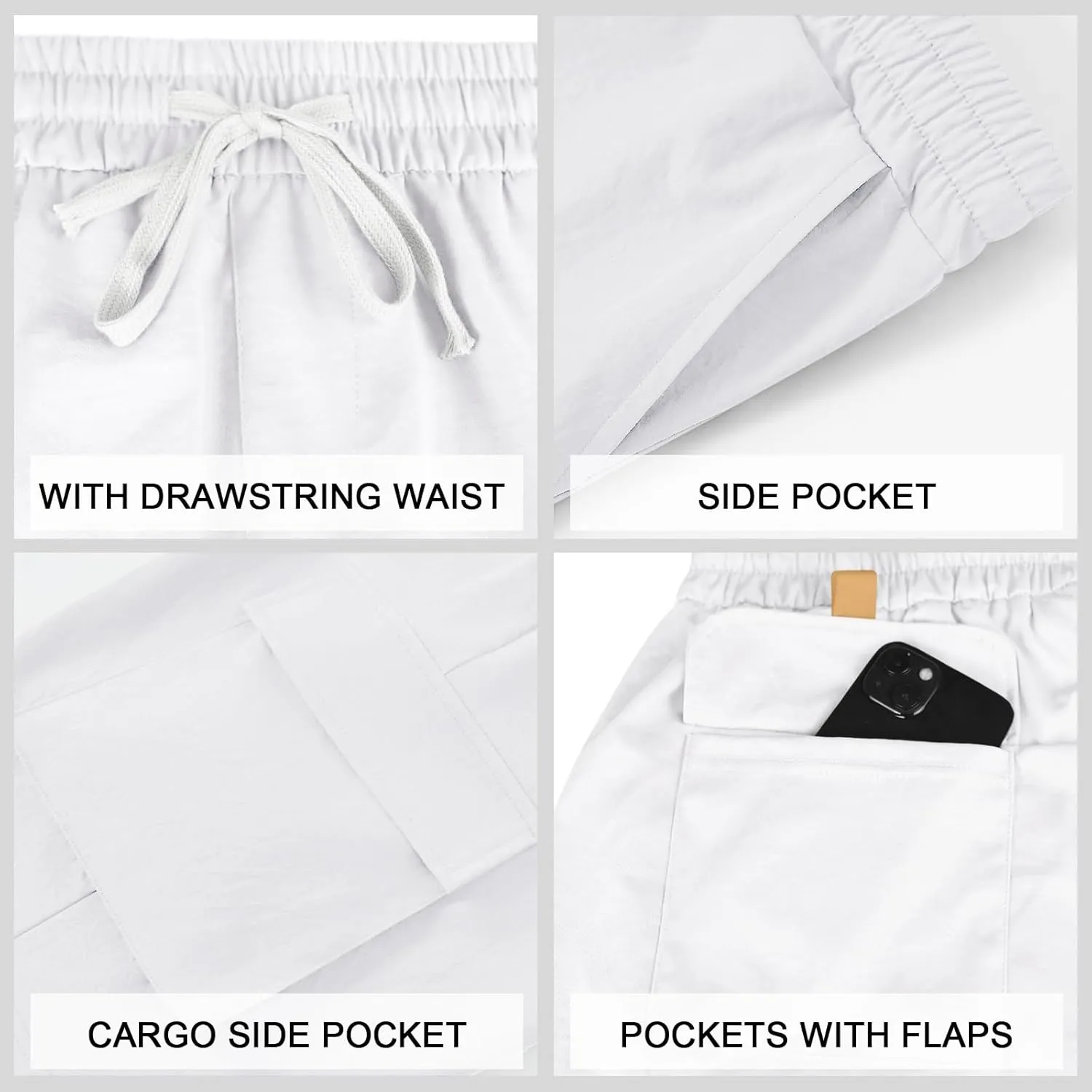 Men's Beach Cargo Shorts Waist with Drawstring Light Weight Multi-Pocket for Summer Outdoor Wear Athletic Short Pant