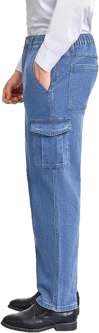 Mens Cargo Jeans with Elastic Waist Relaxed Fit Denim Cargo Pants Men Easy Wear Perfect for Outdoor