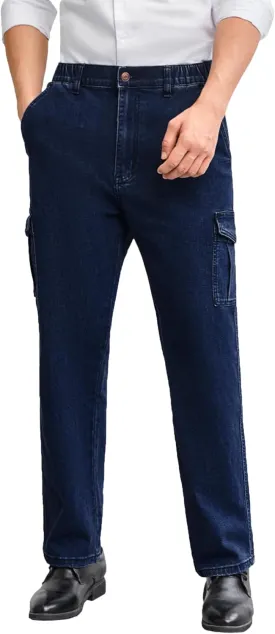 Mens Cargo Jeans with Elastic Waist Relaxed Fit Denim Cargo Pants Men Easy Wear Perfect for Outdoor