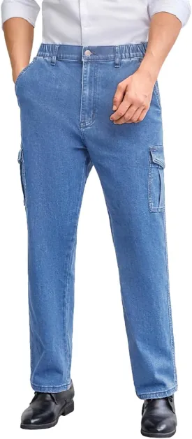 Mens Cargo Jeans with Elastic Waist Relaxed Fit Denim Cargo Pants Men Easy Wear Perfect for Outdoor