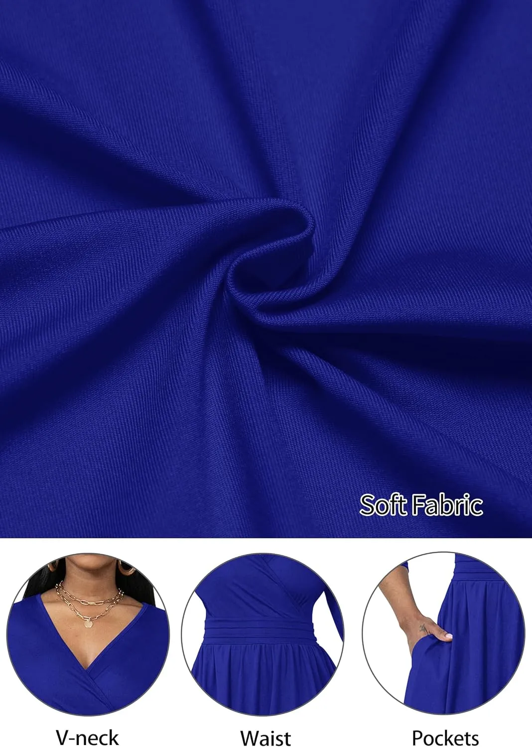Nmoder Women's Wrap Dress Cocktail Church Wedding Midi Dress A-Line V Neck 3/4 Sleeve Casual Dresses with Pockets