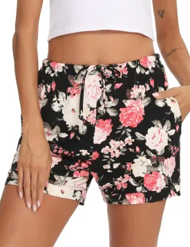 Pajama Shorts for Women Cotton Soft Sleep Shorts Casual Elastic Waist Pj Bottoms with Drawstring & Pockets