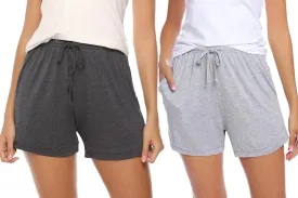 Pajama Shorts for Women Cotton Soft Sleep Shorts Casual Elastic Waist Pj Bottoms with Drawstring & Pockets