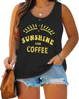 Plus Size Tank Tops for Women Summer Sleeveless Henley T-Shirts Tops Casual Print Tee Tunics Shirts