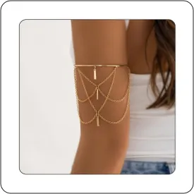 Punk Chain Tassel Upper Arm Cuff Half Open Teardrop Crystal Leaf Bar Charm Pendant Lariat Armlet Gothic Arm Bracelet Bangle for Women