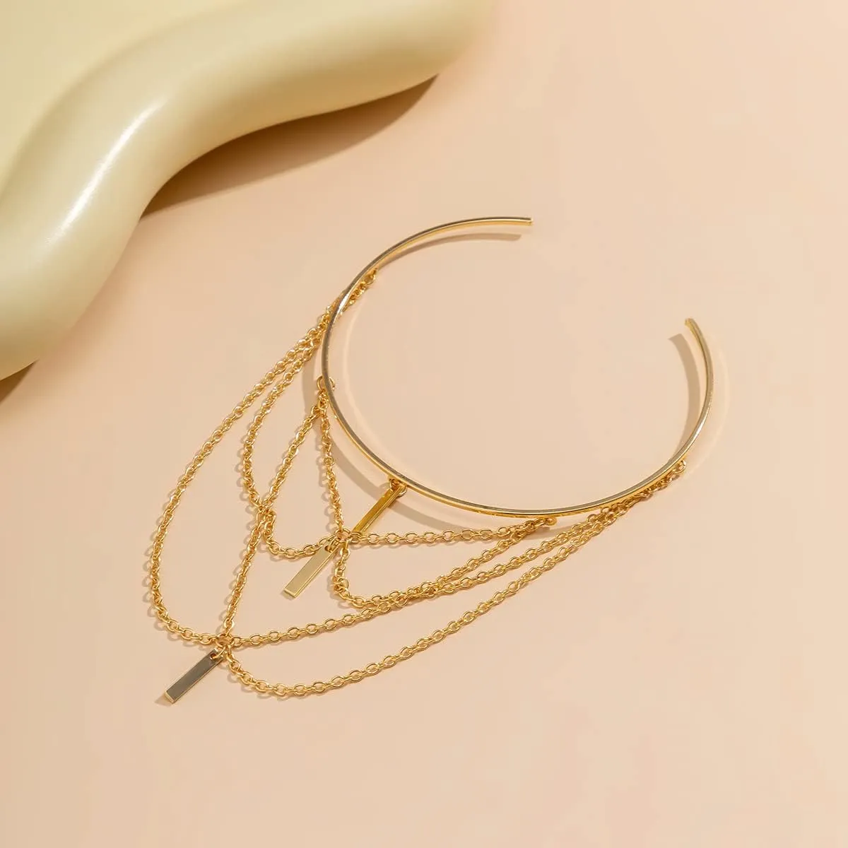 Punk Chain Tassel Upper Arm Cuff Half Open Teardrop Crystal Leaf Bar Charm Pendant Lariat Armlet Gothic Arm Bracelet Bangle for Women