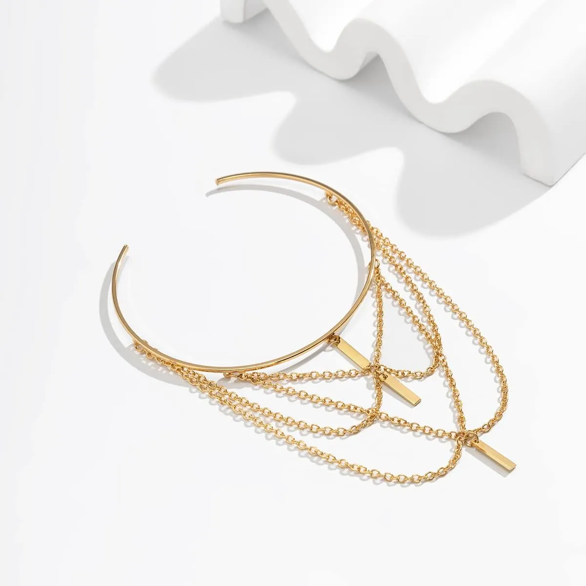 Punk Chain Tassel Upper Arm Cuff Half Open Teardrop Crystal Leaf Bar Charm Pendant Lariat Armlet Gothic Arm Bracelet Bangle for Women