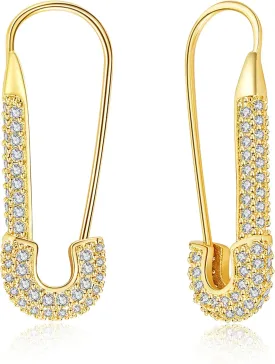 SANNYRA Safety Pin Earrings for Women, Gold Paperclip Earrings for Women Trendy, Minimalist Dangle Hoop Paper Clip Ear Hoop Studs Daily Jewelry