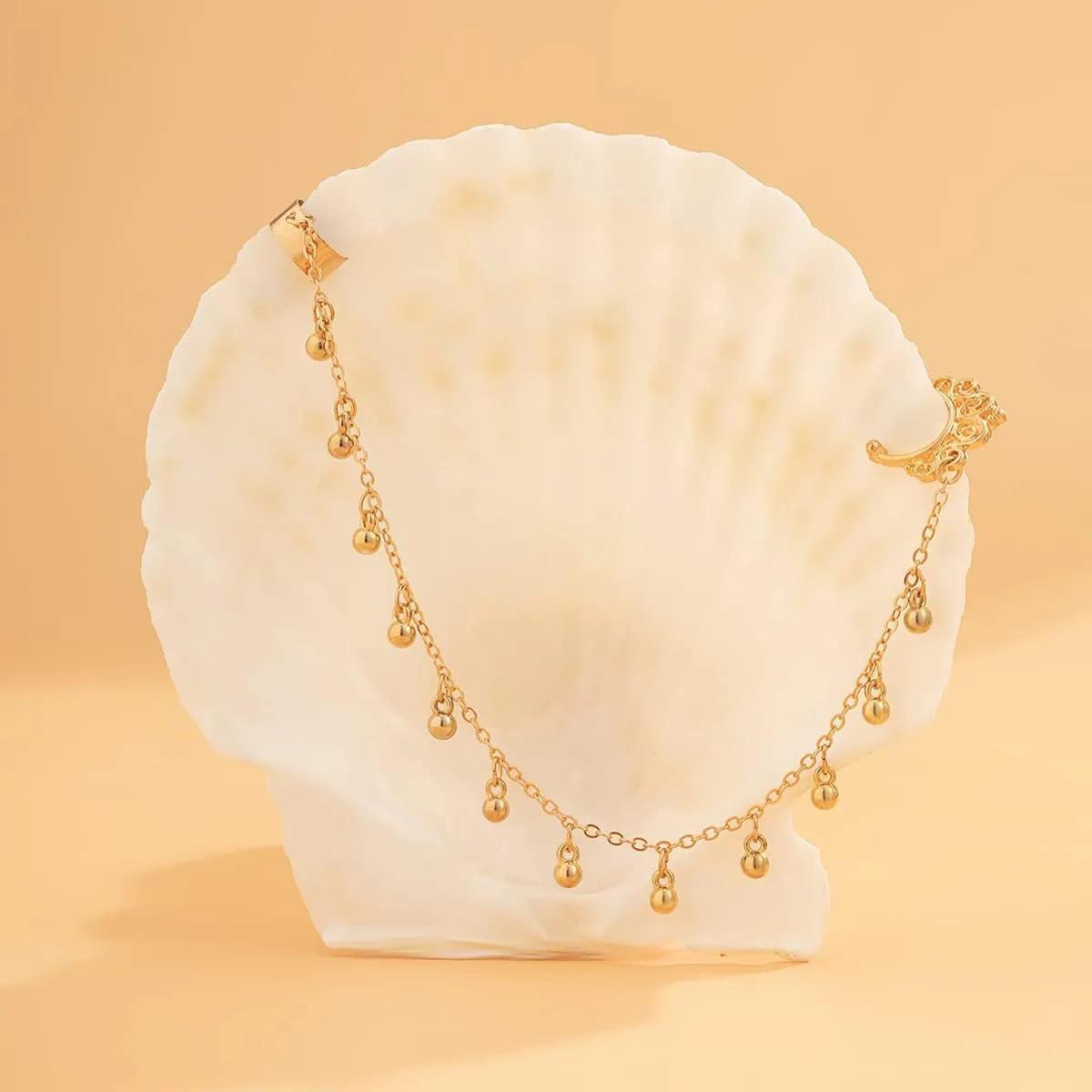 Sexy Pearl Beaded Tassel Nose Ring with Chain to Ear Cuff Non-pierced Septum Hoop Ring Indian Belly Dance Party Nose Accessories for Women