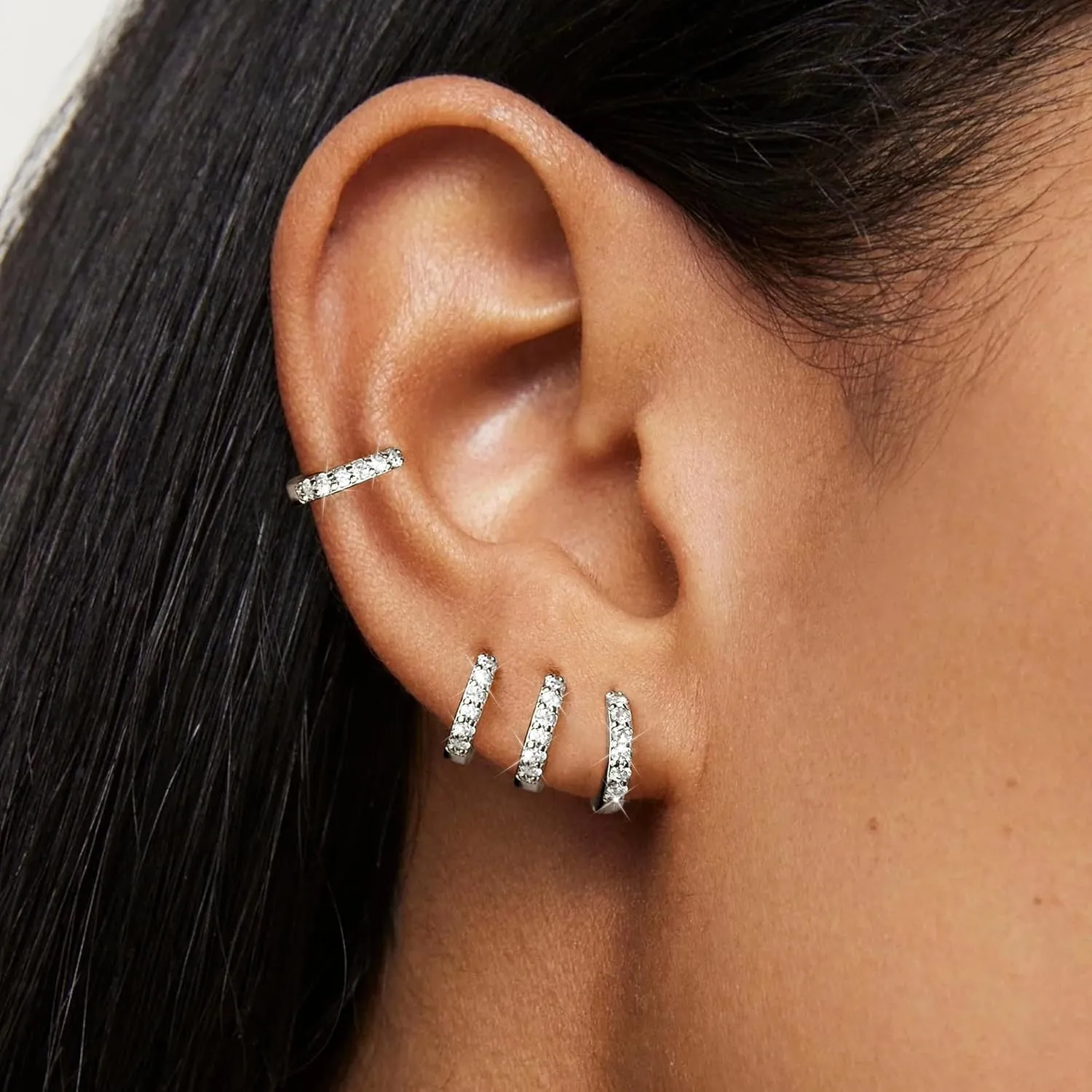 Silver Huggie Earrings for Women, Hypoallergenic S925 Sterling Silver Cubic Zirconia Small Hoop Earrings for Women, Cute Tiny Tragus Cartilage Earrings Sets for Multiple Piercing jewelry Gifts