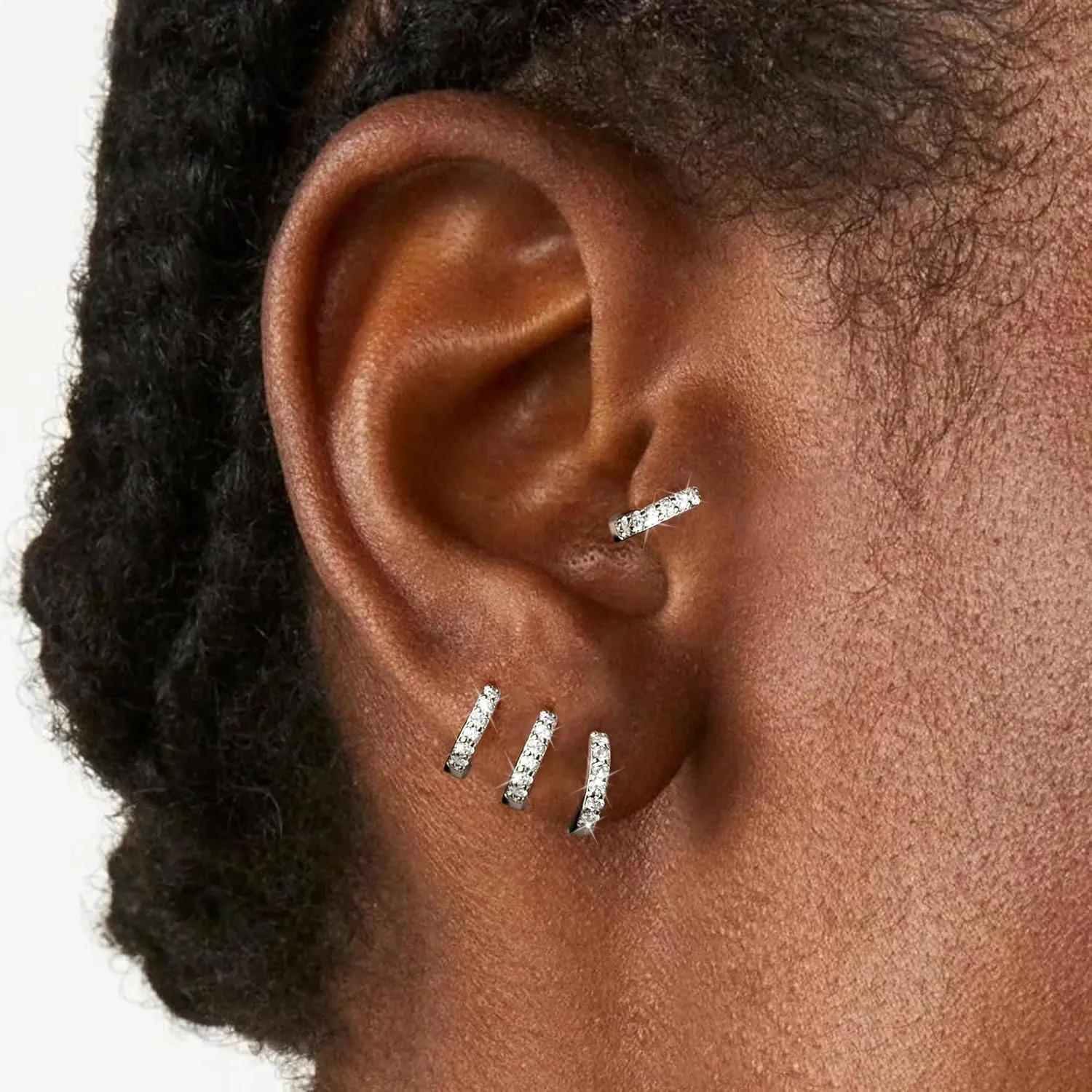 Silver Huggie Earrings for Women, Hypoallergenic S925 Sterling Silver Cubic Zirconia Small Hoop Earrings for Women, Cute Tiny Tragus Cartilage Earrings Sets for Multiple Piercing jewelry Gifts