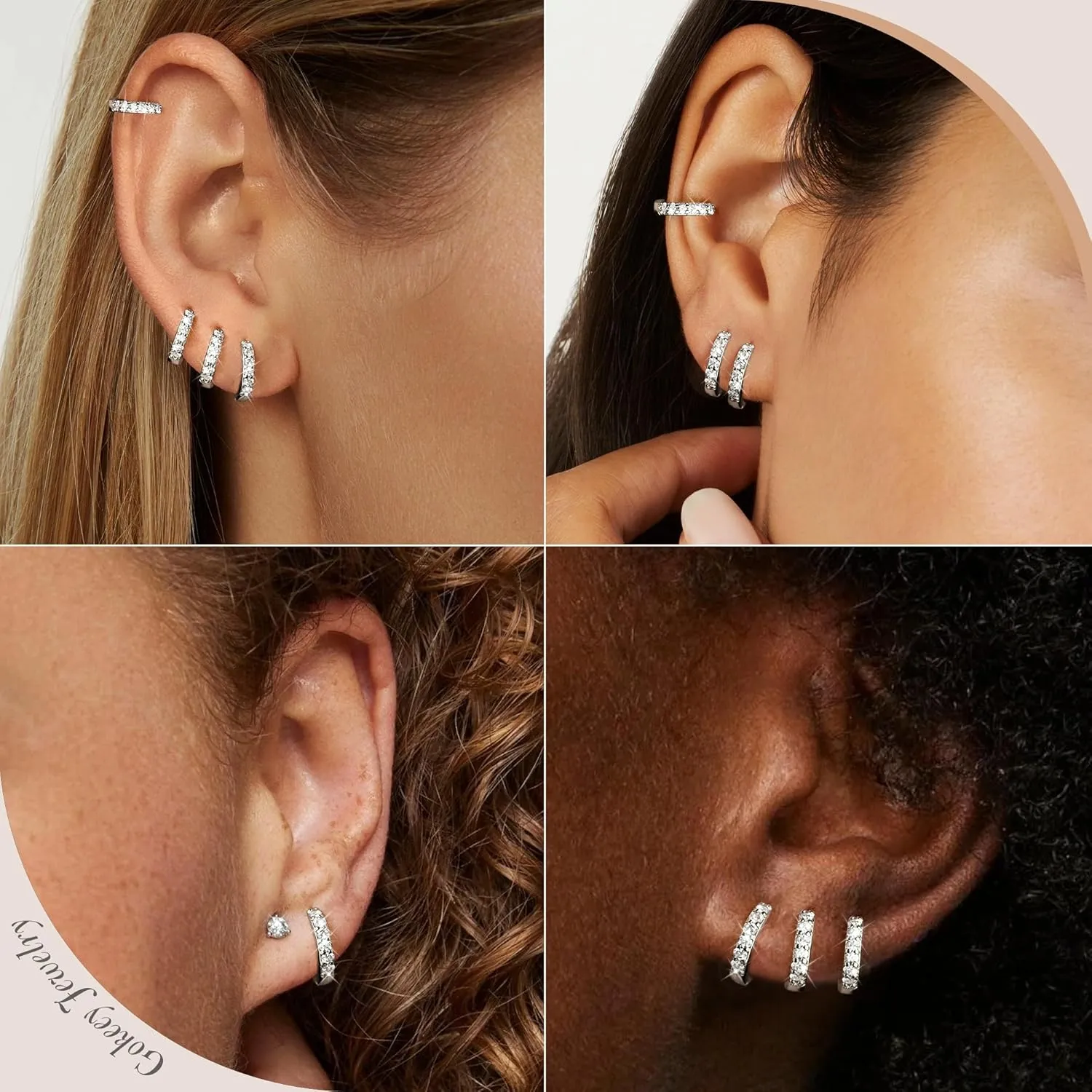 Silver Huggie Earrings for Women, Hypoallergenic S925 Sterling Silver Cubic Zirconia Small Hoop Earrings for Women, Cute Tiny Tragus Cartilage Earrings Sets for Multiple Piercing jewelry Gifts