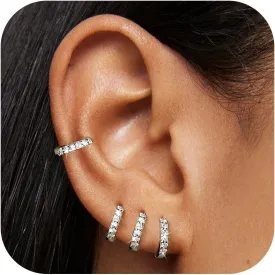 Silver Huggie Earrings for Women, Hypoallergenic S925 Sterling Silver Cubic Zirconia Small Hoop Earrings for Women, Cute Tiny Tragus Cartilage Earrings Sets for Multiple Piercing jewelry Gifts