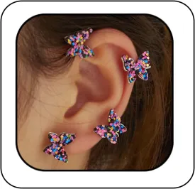 Sparkling Sequins Butterfly Ear Cuffs 2pcs Colorful Tiny Butterfly Cartilage Climber Ear Wrap Non-pierced Clip on Earrings for Women
