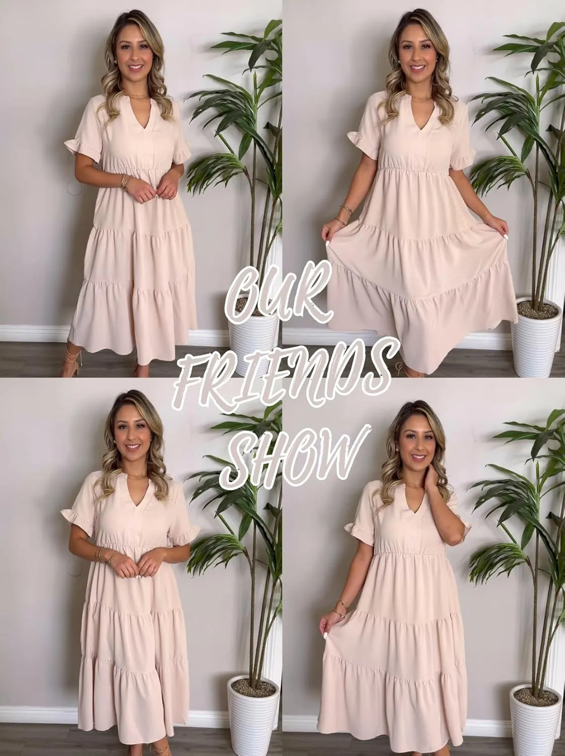 Theenkoln Womens Casual Midi Dress: Short Sleeve V-Neck Empire Waist Gingham Spring Fashion Long Trendy Tiered Formal Dresses