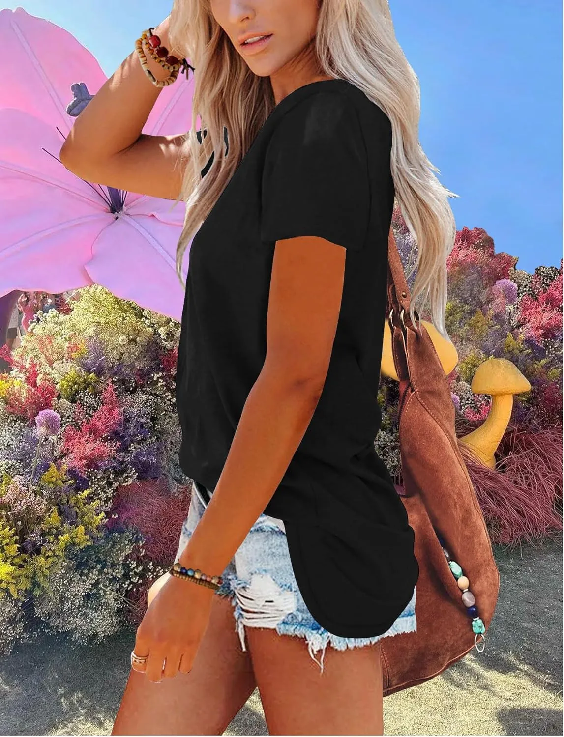 Topstype Deep V Neck T Shirts for Women Short Sleeve Sexy Tops Low Cut Cleavage T Shirt