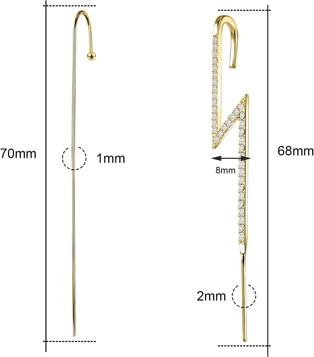 Trendy Pierced Ear Crawler Earrings for Women Gold & Silver Snowflake Rhinestone Helix Hook Set Fashionista Jewelry with Secure Ear Plug Fixer for Daily & Evening Outfits 5Pcs