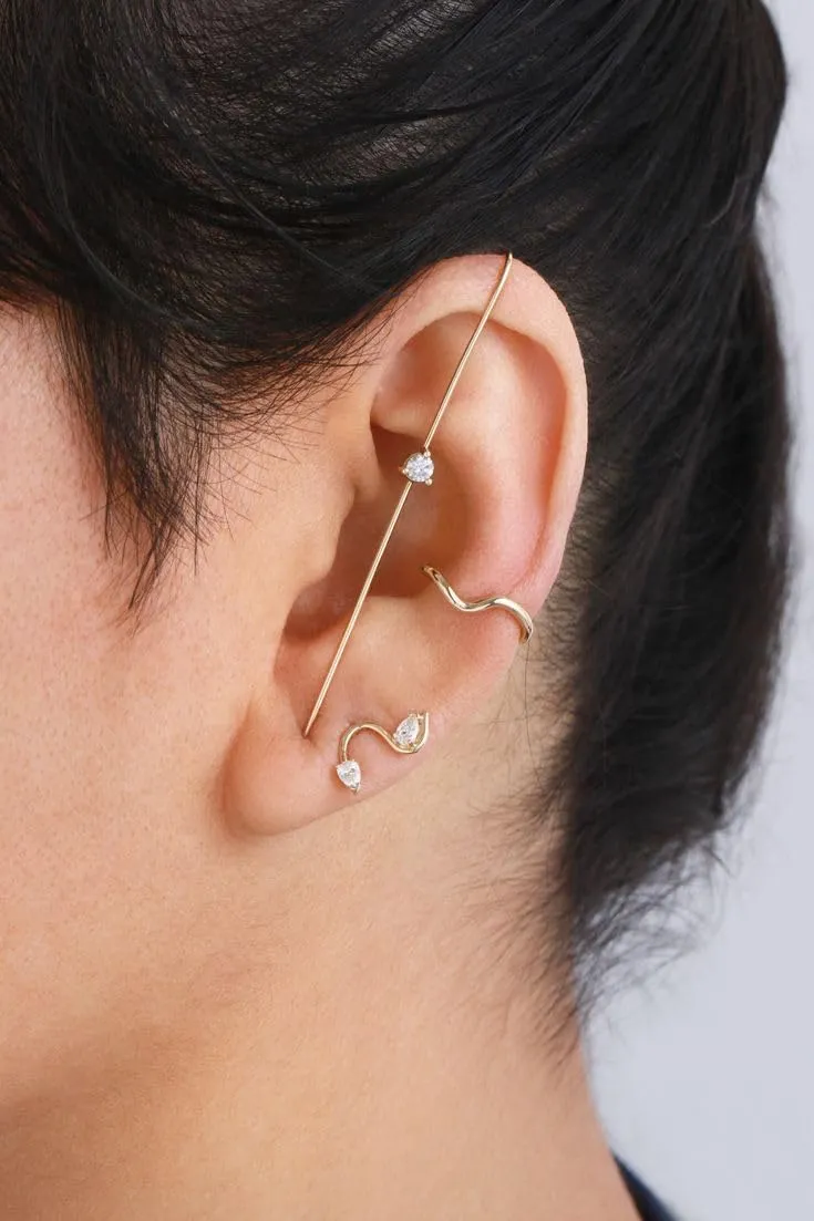 Trendy Pierced Ear Crawler Earrings for Women Gold & Silver Snowflake Rhinestone Helix Hook Set Fashionista Jewelry with Secure Ear Plug Fixer for Daily & Evening Outfits 5Pcs