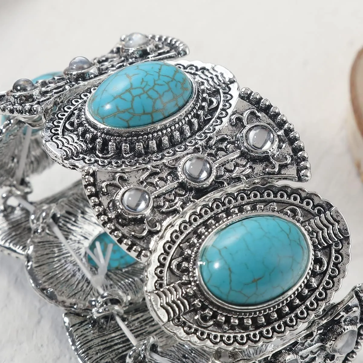 Turquoise Bracelet for Women,Healing Crystal Stone Stretch Round Bead Bracelets for Women Men Jewelry