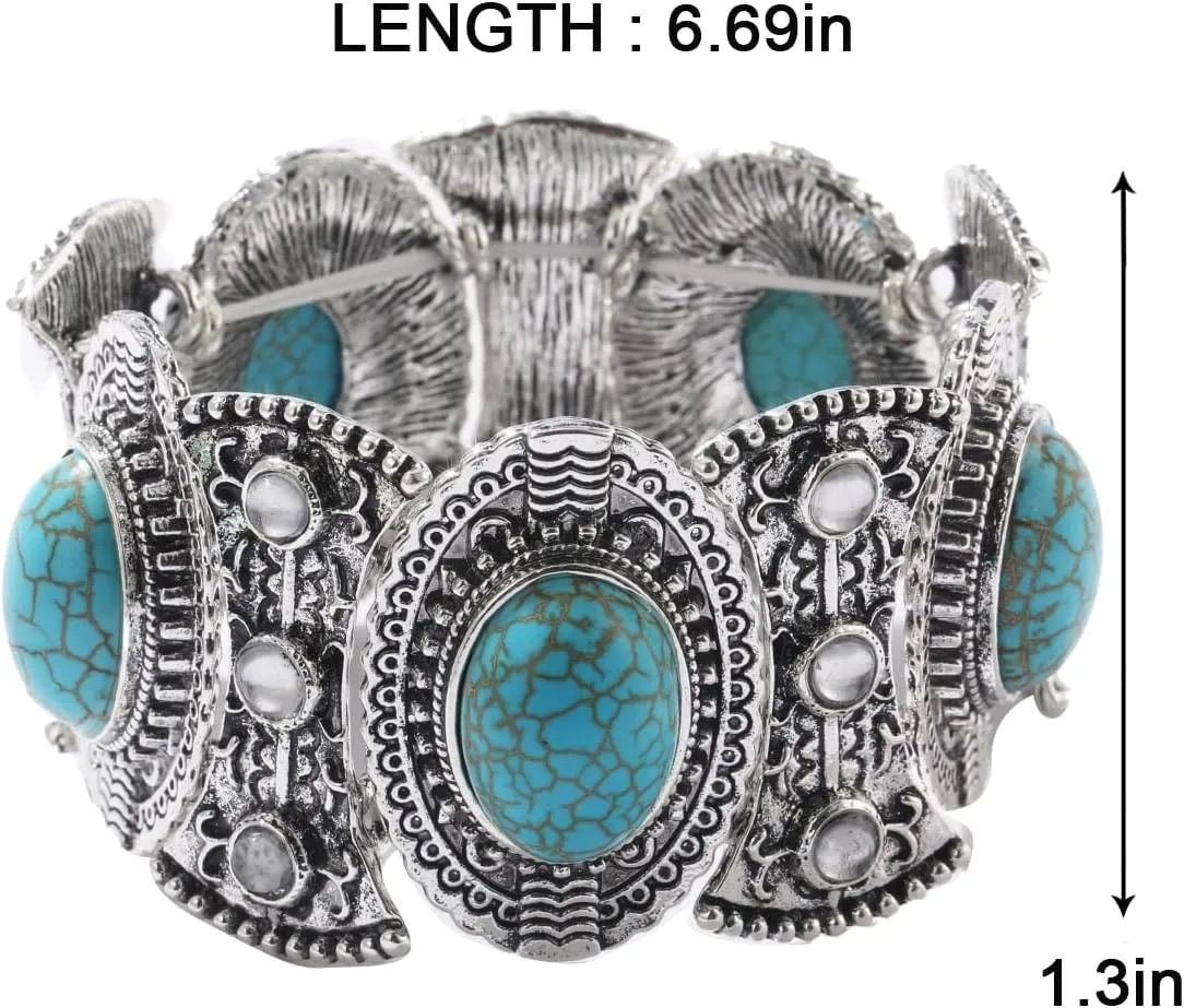 Turquoise Bracelet for Women,Healing Crystal Stone Stretch Round Bead Bracelets for Women Men Jewelry