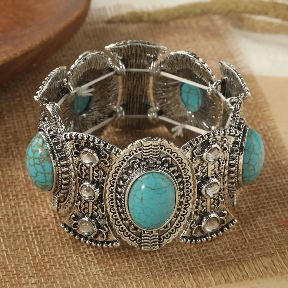 Turquoise Bracelet for Women,Healing Crystal Stone Stretch Round Bead Bracelets for Women Men Jewelry
