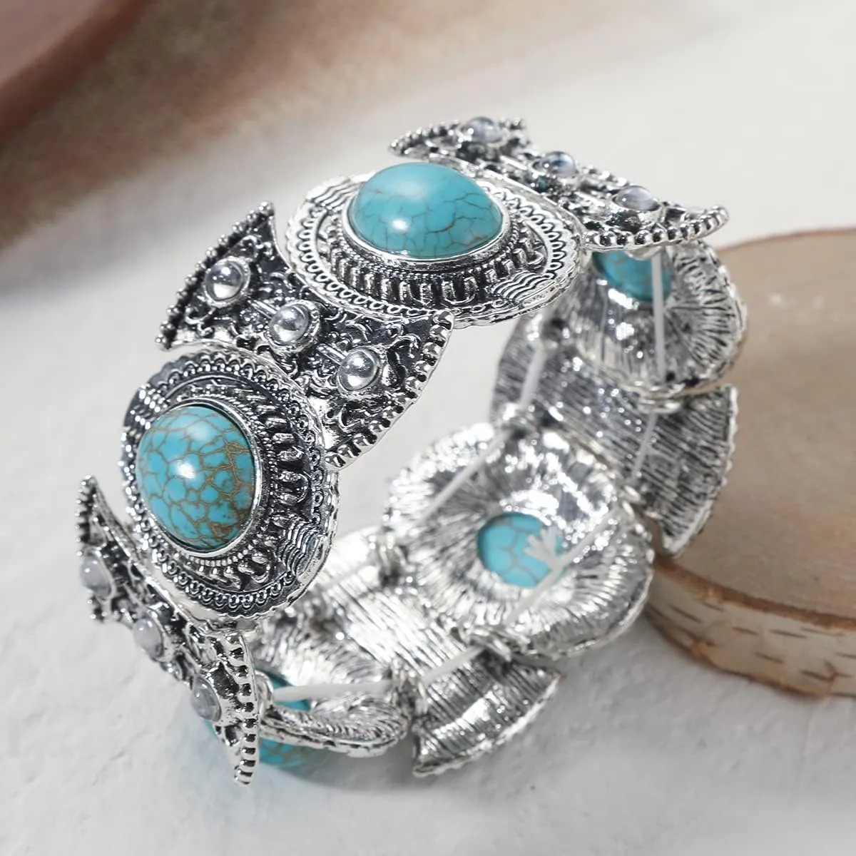 Turquoise Bracelet for Women,Healing Crystal Stone Stretch Round Bead Bracelets for Women Men Jewelry