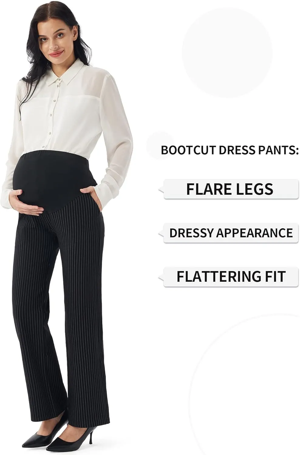 URBEST Women's Maternity Pants for Work, Office Wear Dress Pants Over The Belly Stretchy Pregnancy Bootcut Pants with Pockets