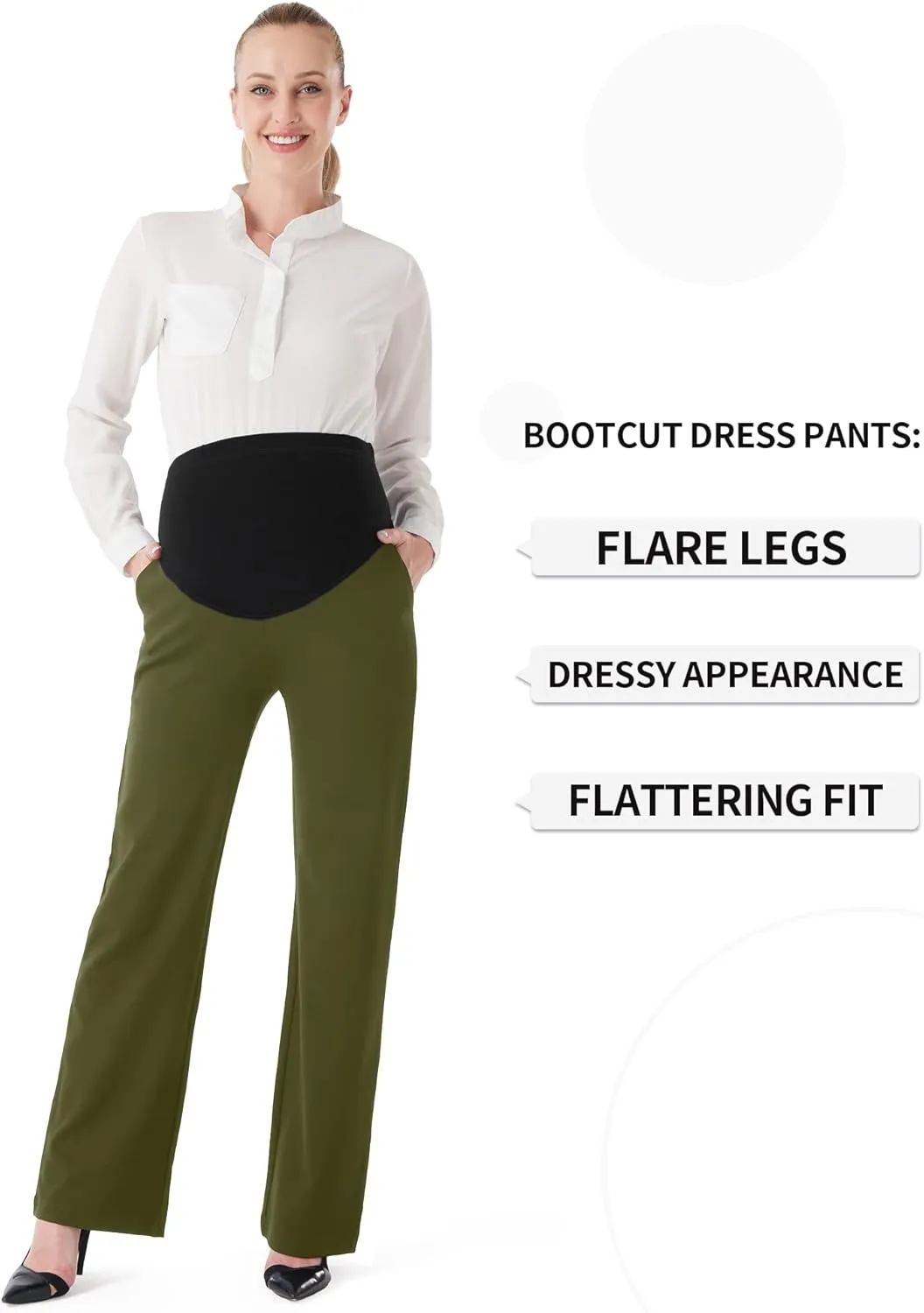 URBEST Women's Maternity Pants for Work, Office Wear Dress Pants Over The Belly Stretchy Pregnancy Bootcut Pants with Pockets