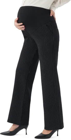 URBEST Women's Maternity Pants for Work, Office Wear Dress Pants Over The Belly Stretchy Pregnancy Bootcut Pants with Pockets