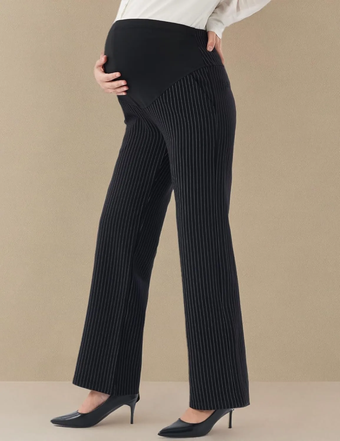 URBEST Women's Maternity Pants for Work, Office Wear Dress Pants Over The Belly Stretchy Pregnancy Bootcut Pants with Pockets