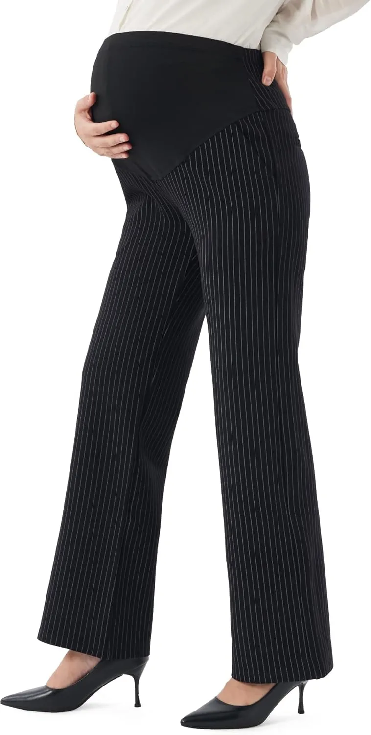URBEST Women's Maternity Pants for Work, Office Wear Dress Pants Over The Belly Stretchy Pregnancy Bootcut Pants with Pockets
