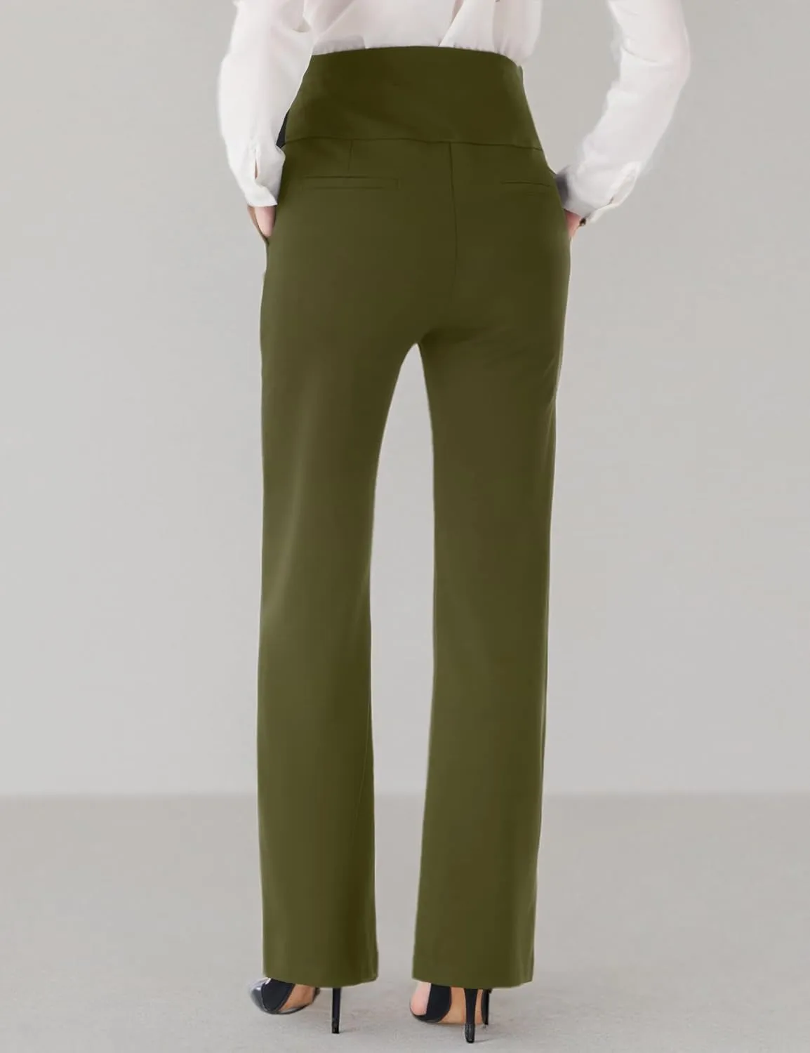 URBEST Women's Maternity Pants for Work, Office Wear Dress Pants Over The Belly Stretchy Pregnancy Bootcut Pants with Pockets