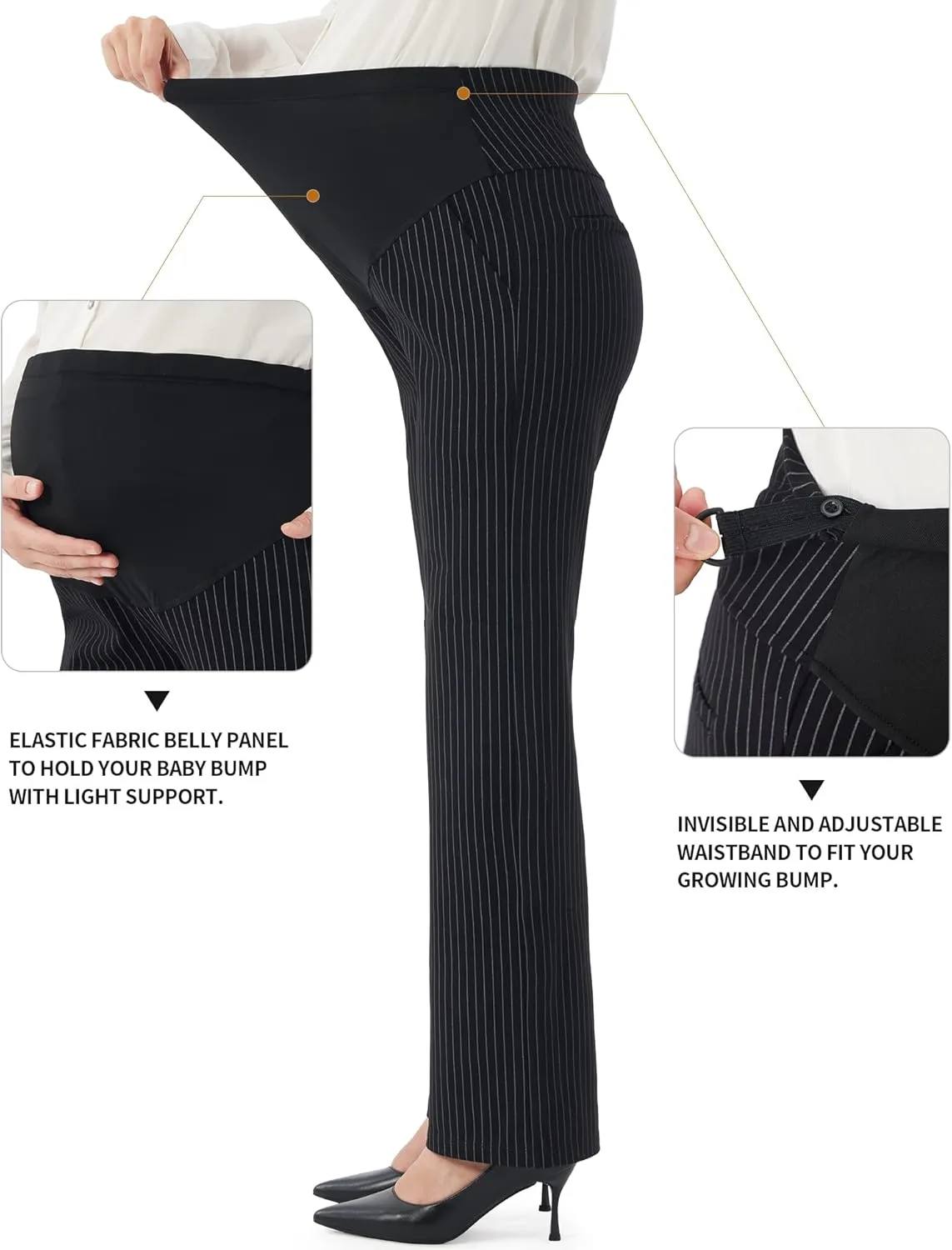 URBEST Women's Maternity Pants for Work, Office Wear Dress Pants Over The Belly Stretchy Pregnancy Bootcut Pants with Pockets