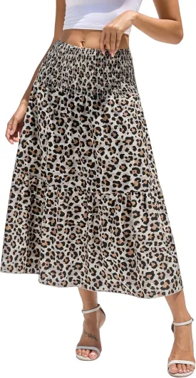 WeciBor Women's Novelty Maxi Skirts with Pockets Midi Long Elastic Waist Flowy A-Line Skirts for Daily Travel Office Party