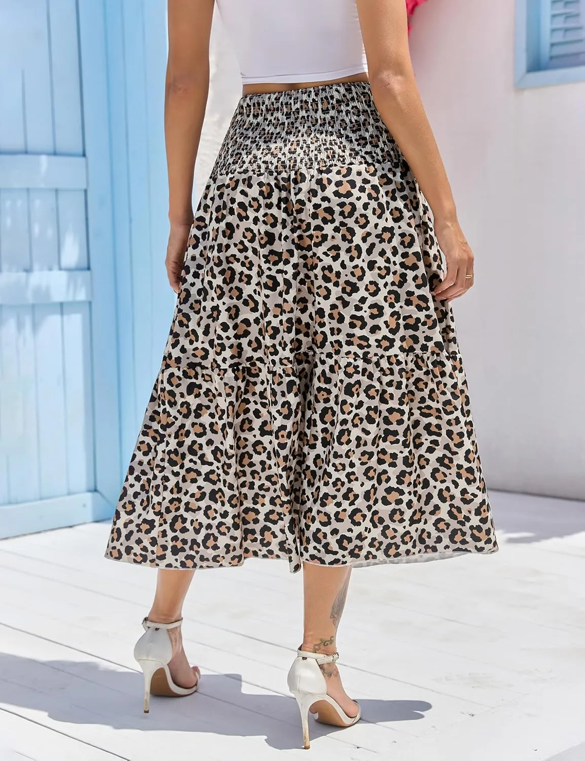 WeciBor Women's Novelty Maxi Skirts with Pockets Midi Long Elastic Waist Flowy A-Line Skirts for Daily Travel Office Party