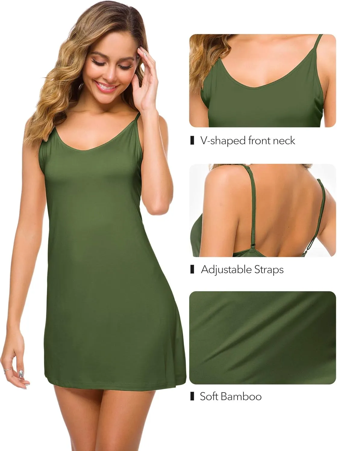 WiWi Slip Dress for Women Viscose from Bamboo Spaghetti Strap Lingerie Sexy Nightgowns Plus Size Sleep Chemise S-4X