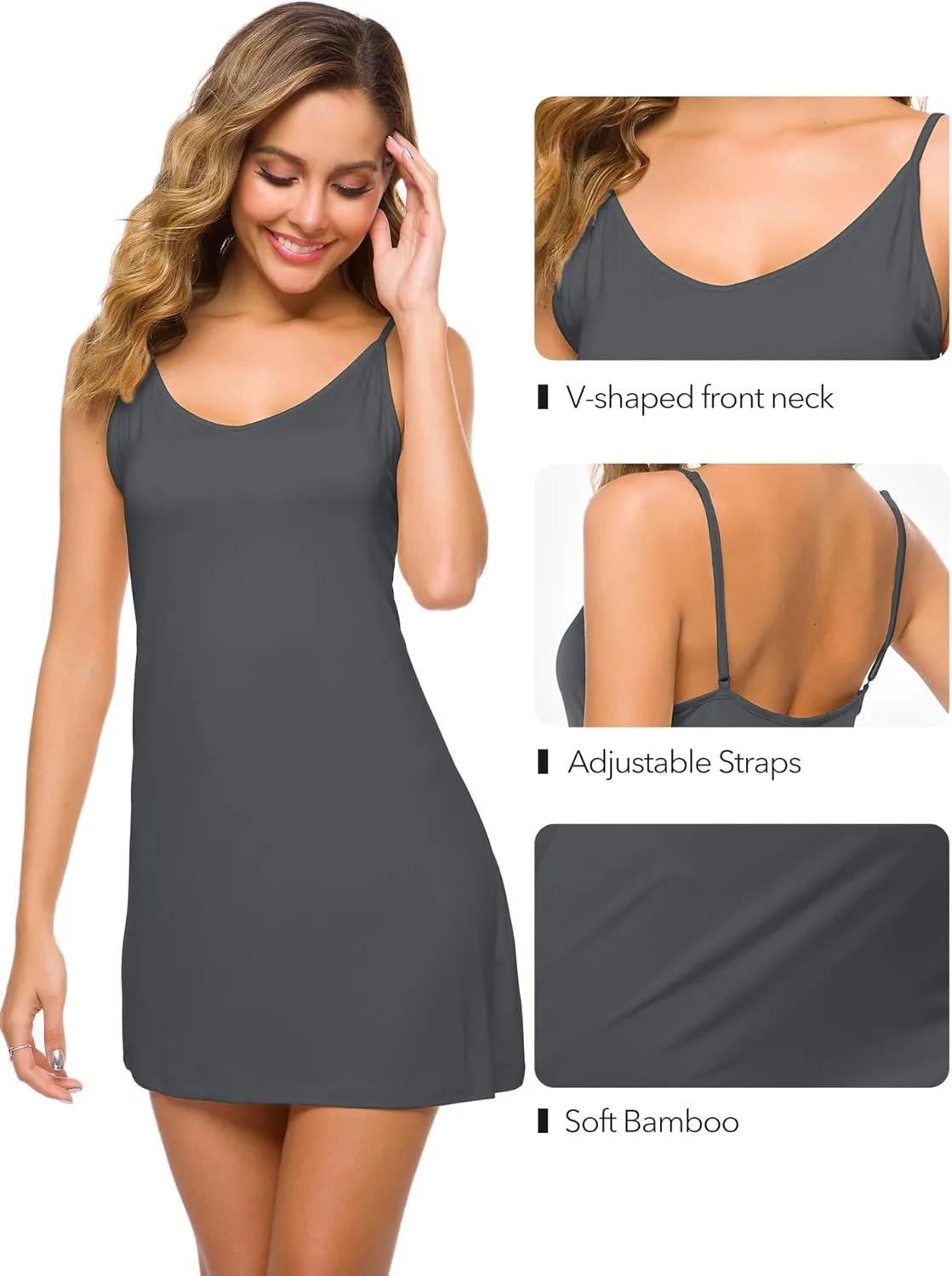 WiWi Slip Dress for Women Viscose from Bamboo Spaghetti Strap Lingerie Sexy Nightgowns Plus Size Sleep Chemise S-4X