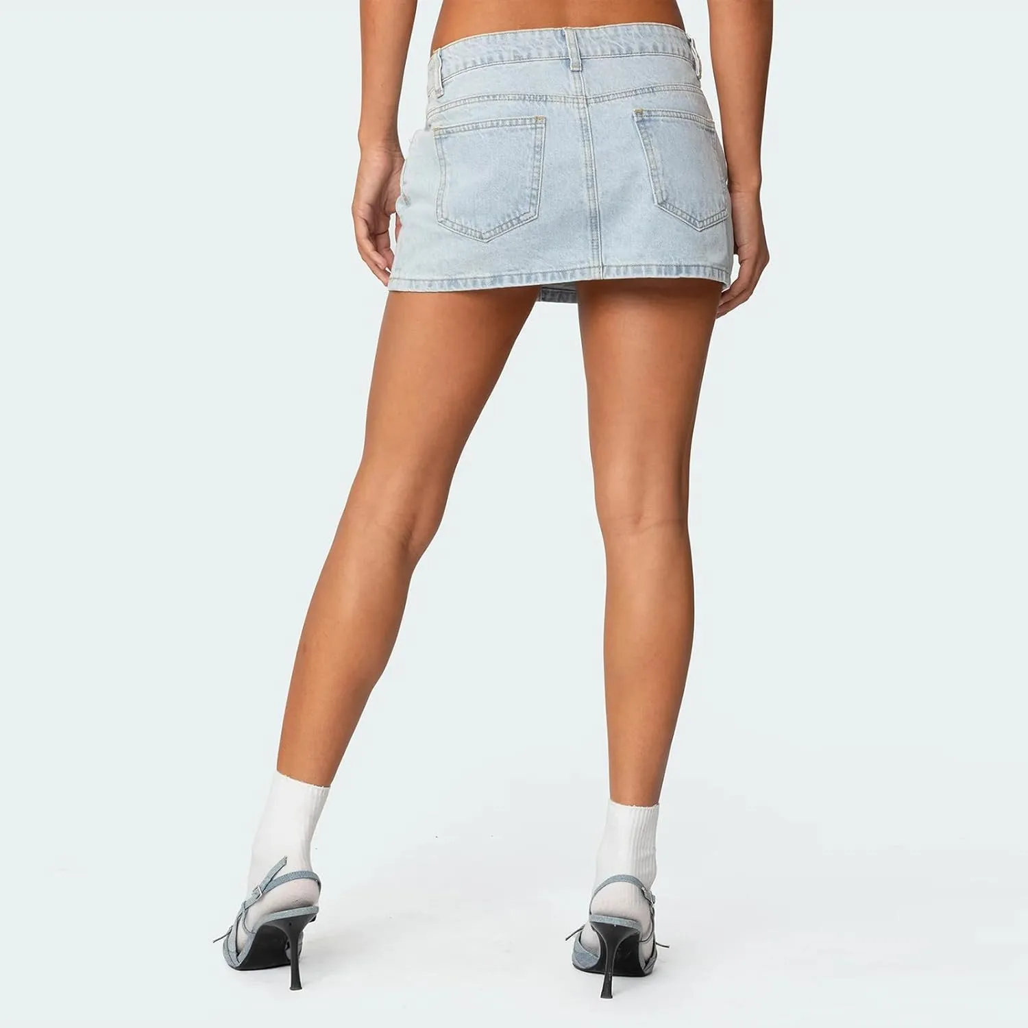 Women Mini Denim Skirts Low Rise Solid Color Summer Skirt for Daily, Travel, Parties