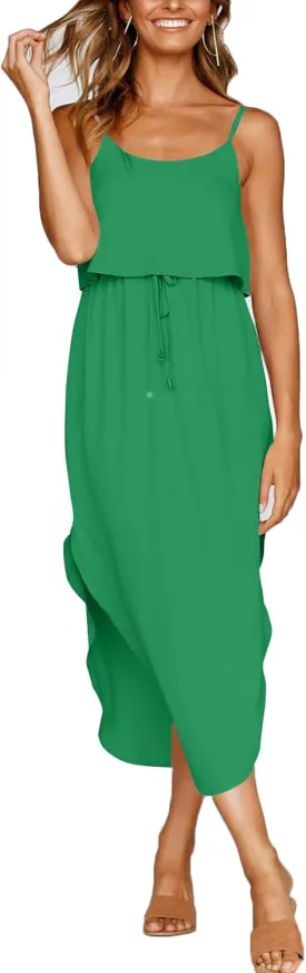 Women's Adjustable Strappy Split Summer Beach Casual Midi Dress
